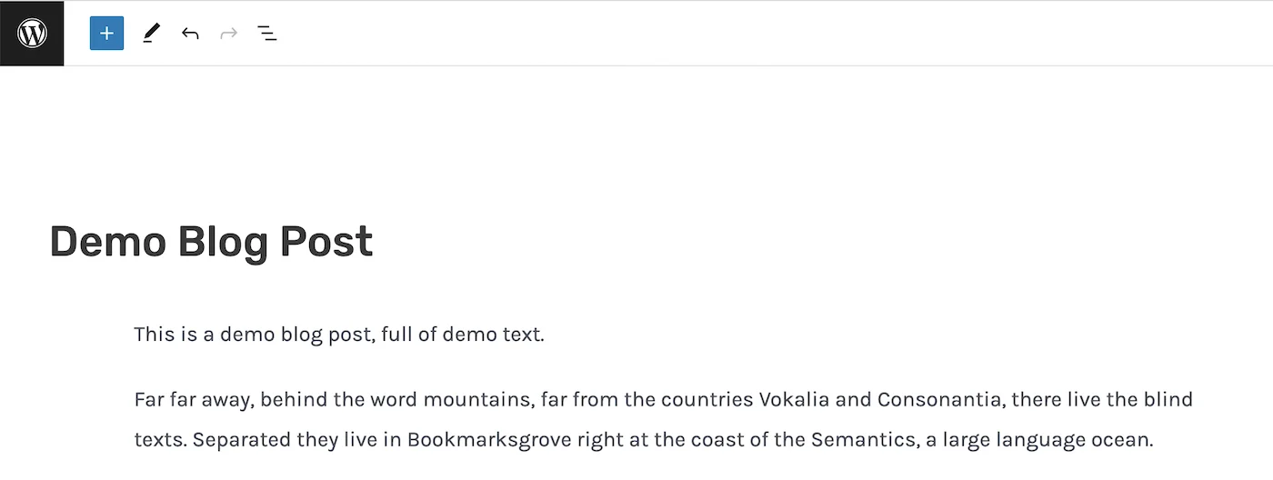A Demo Blog Post in the WordPress Post Editor