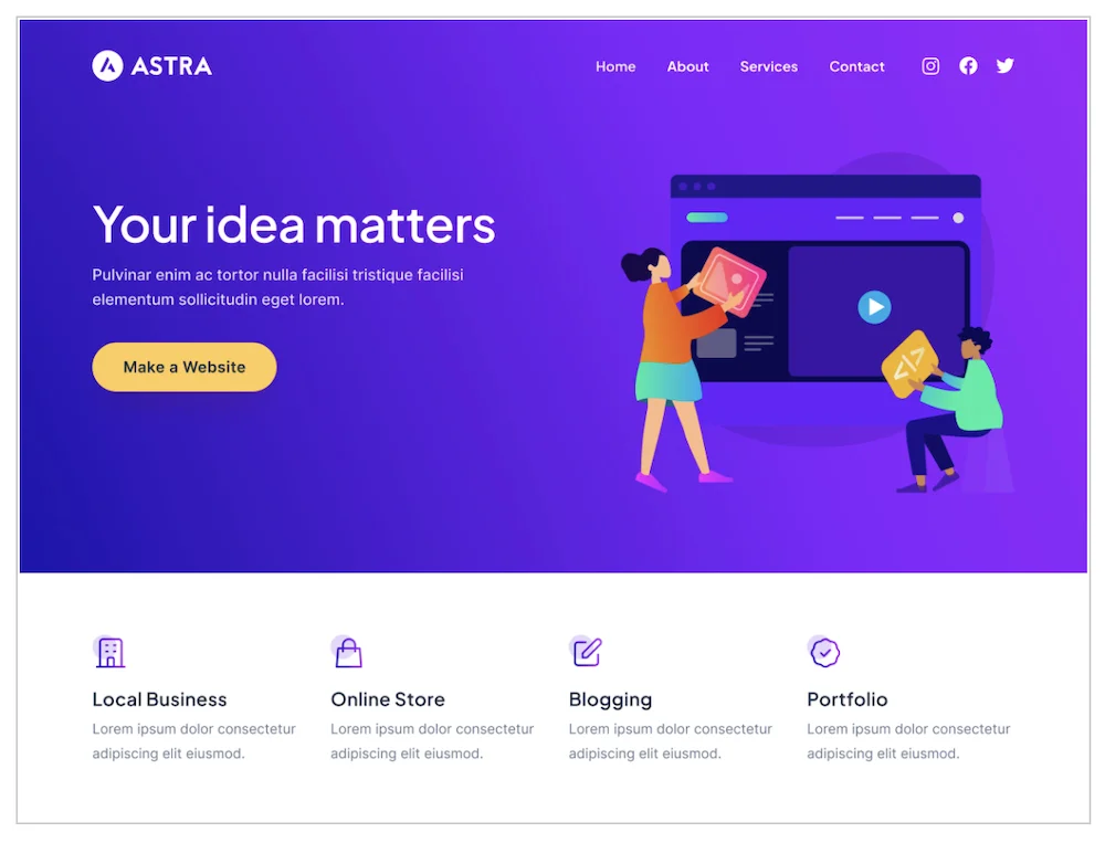 astra theme homepage design example