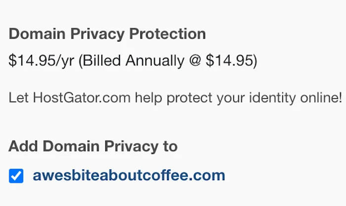 Optional HostGator Domain Privacy Protection