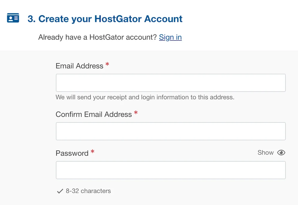 Create your HostGator Account