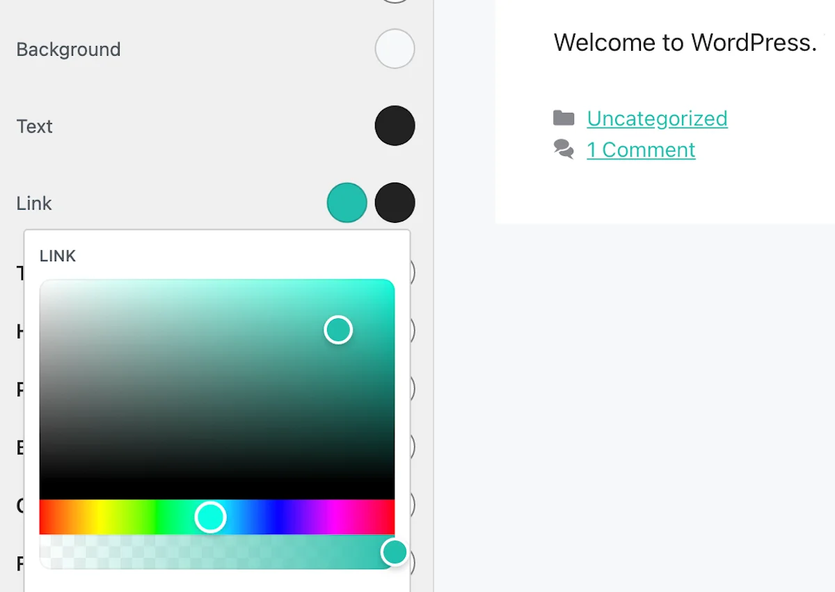Choosing a color using WordPress color selector.
