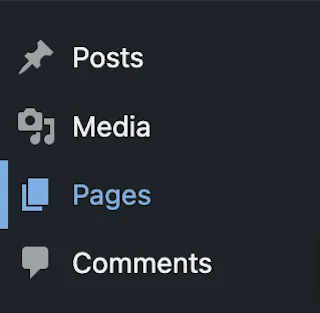 "Pages" option in WordPress Dashboard menu.