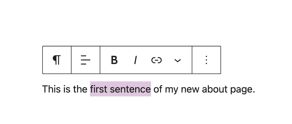 Bold body text in the WordPress page editor.