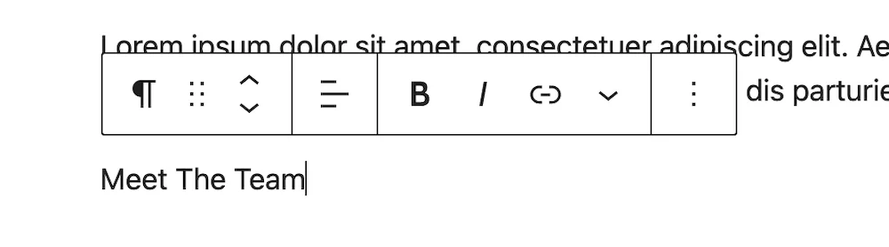 Typing Heading text in the WordPress page editor.