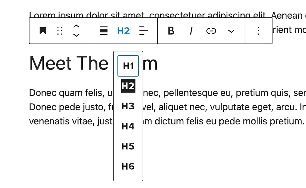 Changing WordPress Heading size in the page editor.