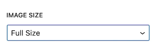 WordPress image size option set to "Full Size".