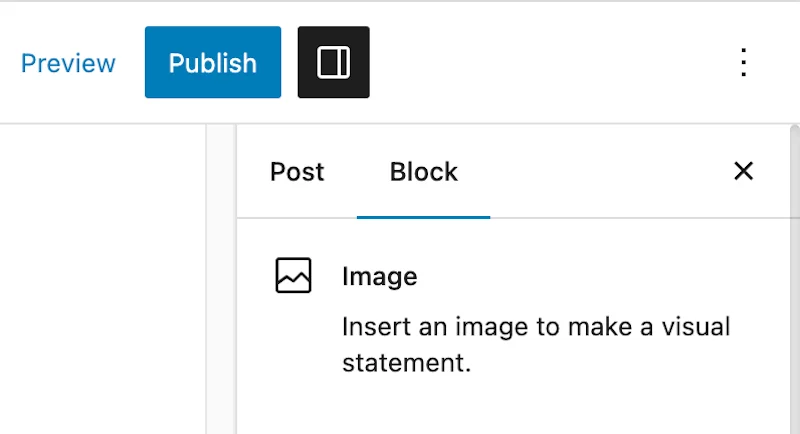 WordPress Image Block options in the page editor.