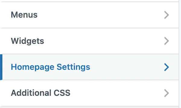 Homepage Settings in the WordPress theme options.