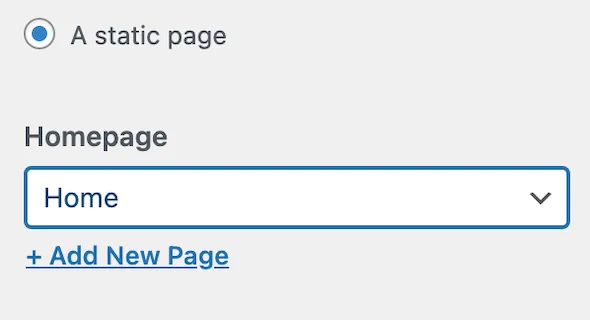 Setting the WordPress Homepage to a page called Home.