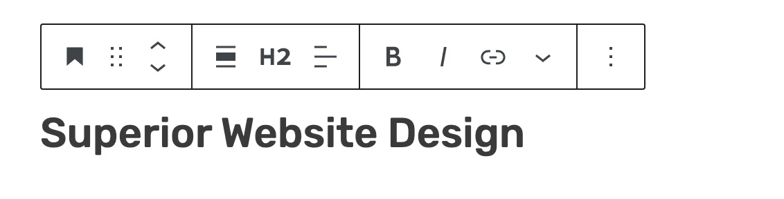 A text heading (selected) in the WordPress page editor.