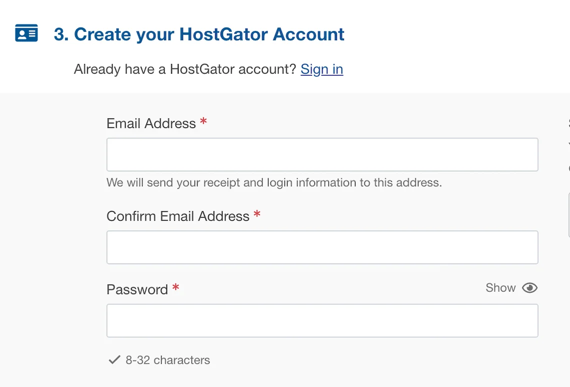 Create your HostGator Account