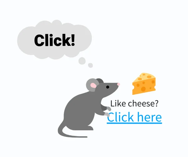 A mouse clicking a link for cheese!