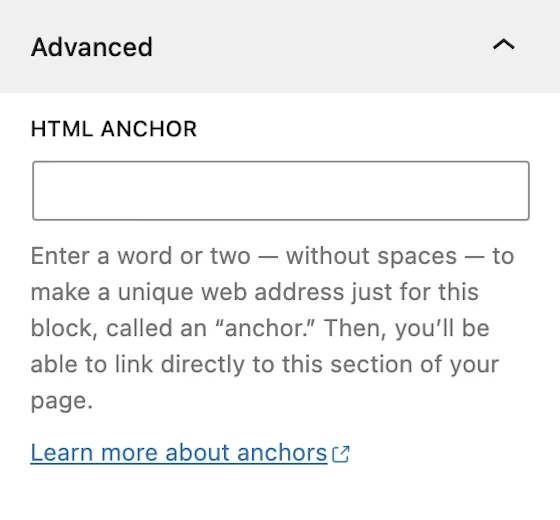 Advanced WordPress Page Options > HTML Anchor