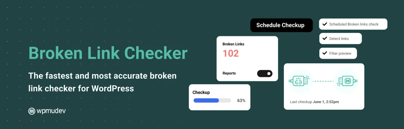 A screenshot of the "Broken Link Checker" SEO Plugin for WordPress.