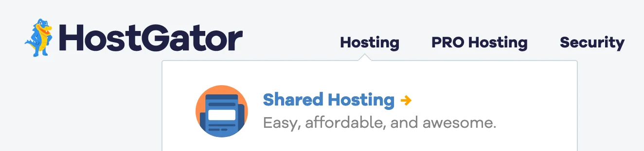 HostGator Shared Hosting option in menu.