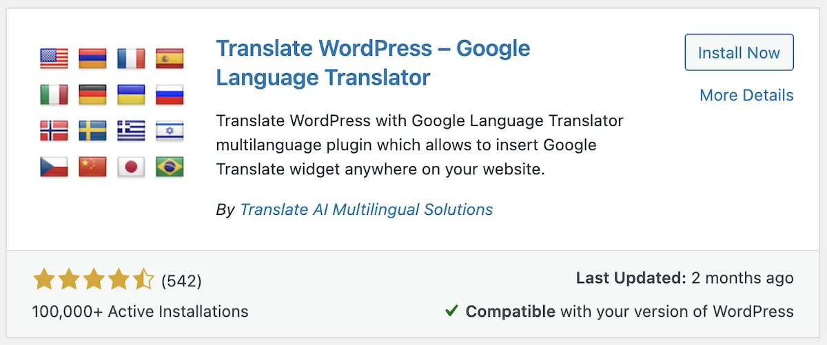 WordPress Google Translate Plugin called Google Language Translator
