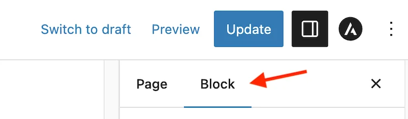 WordPress Page Editor Content Block Options.