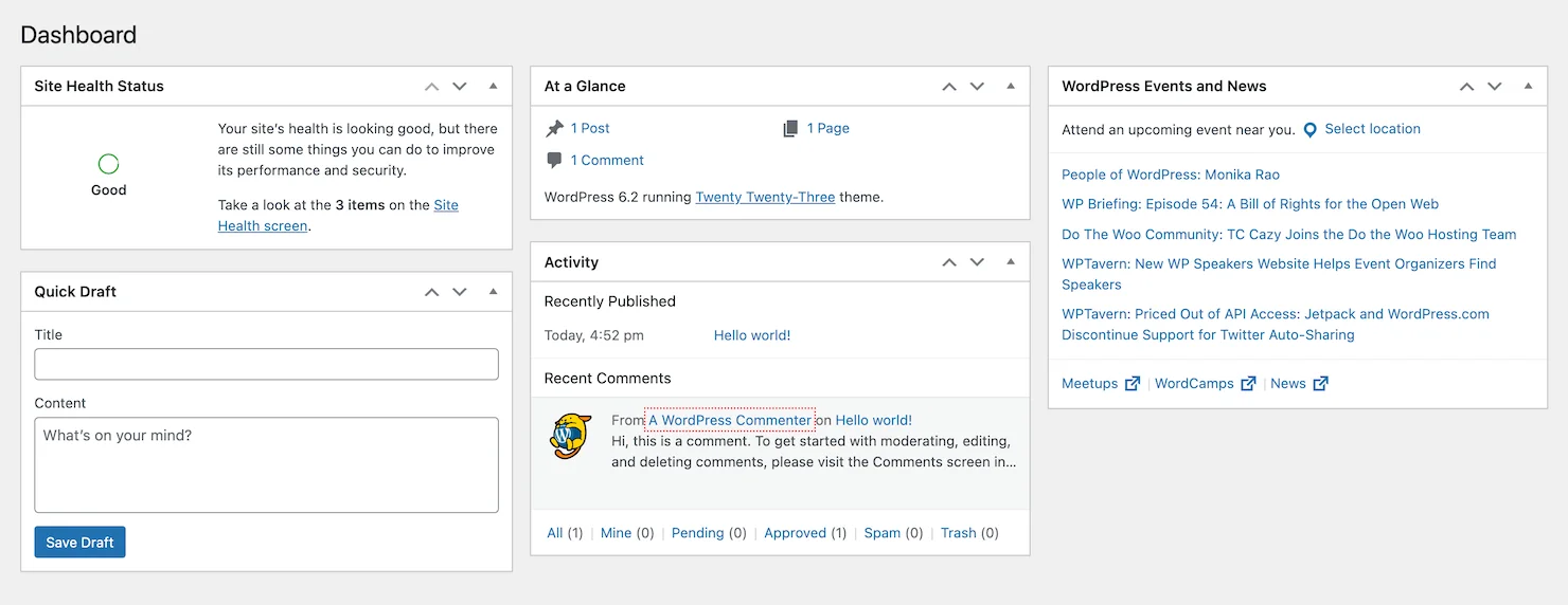 The WordPress "Dashboard Widgets"