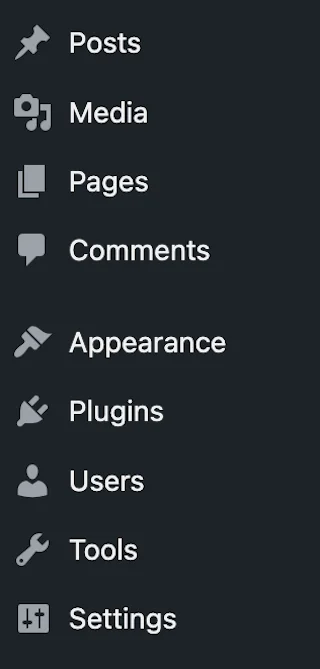 Menu Options in the WordPress Dashboard