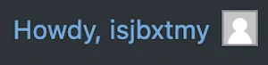 A randomly generated WordPress username in the admin menu.