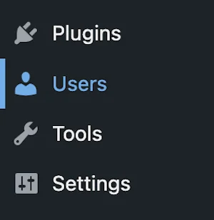 "Users" link in the left-dashboard menu on WordPress