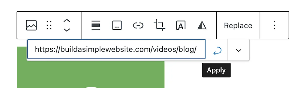 Click "Apply" to Link URL to Image in WordPress (Post Editor)