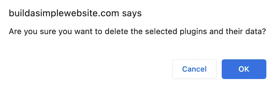 Are you sure you want to delete the selected plugins and their data?