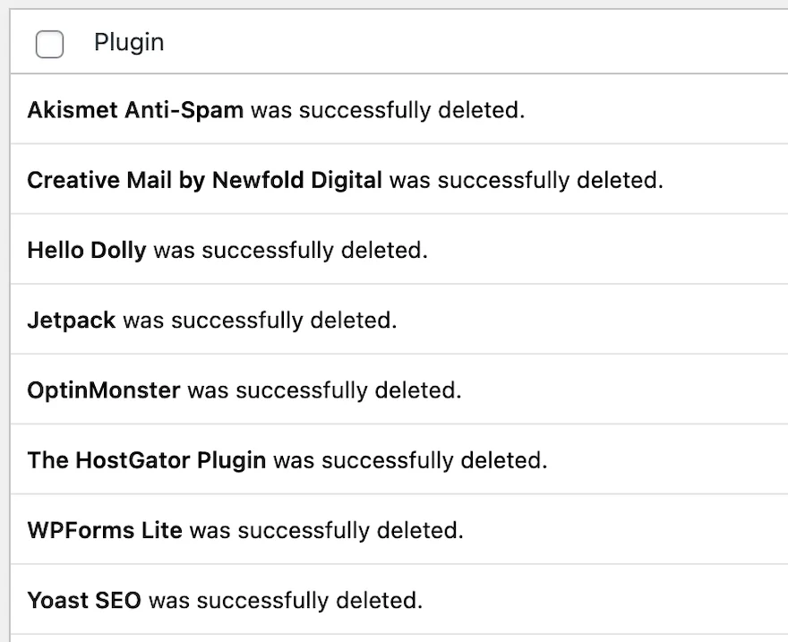 WordPress Plugins Successfully Deleted