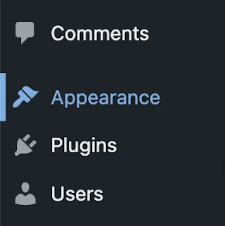 WordPress Appearance option in Dashboard menu