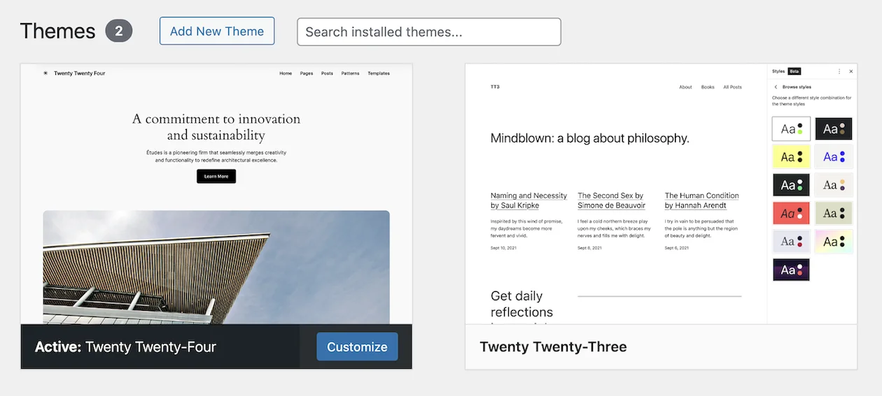 Pre-installed WordPress Themes