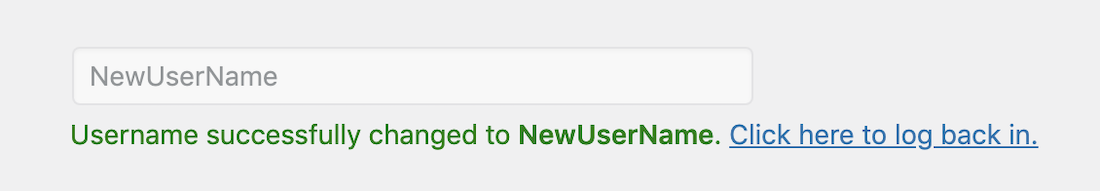 "WordPress username successfully changed" (success message).