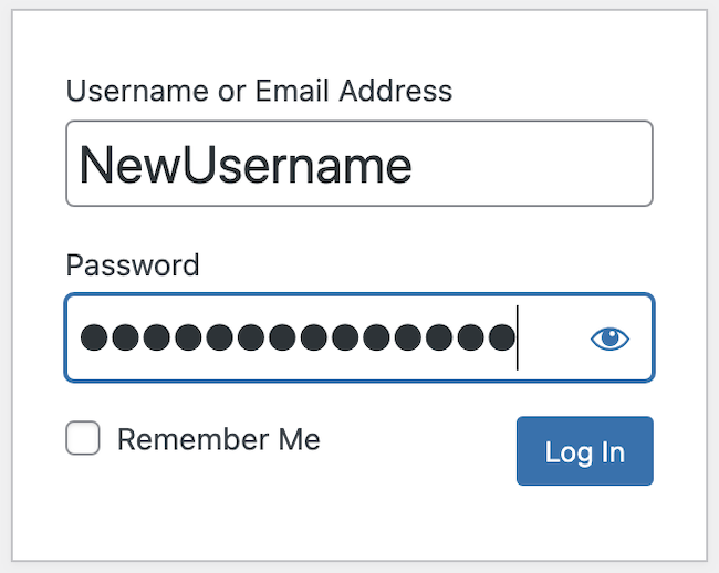 Logging back into the WordPress login screen with new admin username.