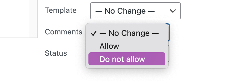 WordPress comments set to "Do Not Allow" (disable comments)