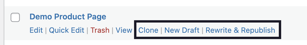 3 new options added by the Yoast Duplicate Post plugin. These are Clone, New Draft, and Rewrite & Republish.