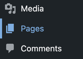 The Pages option in the WordPress Dashboard menu.